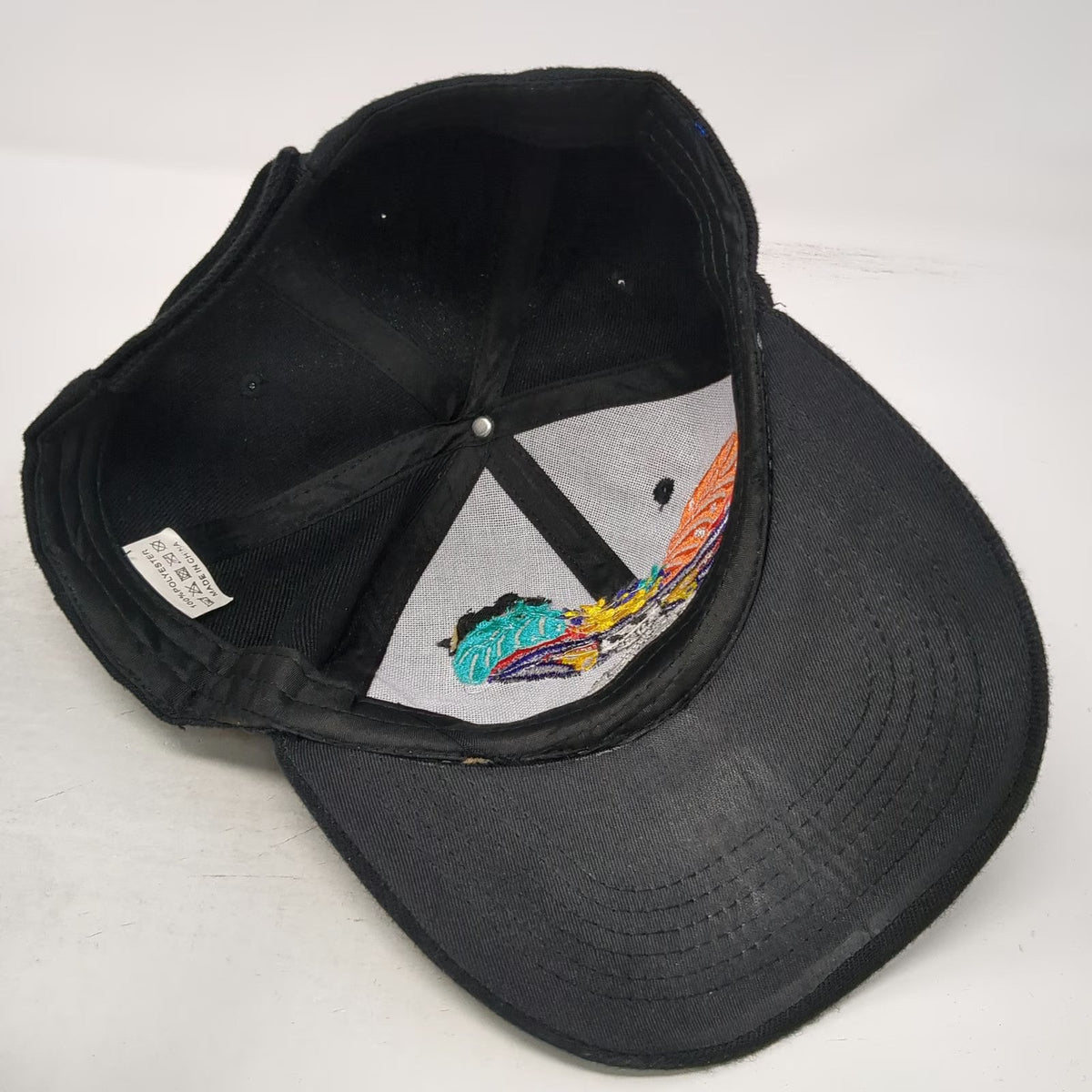 Baseball Cap Black One Size Hat Embroidered Skull Catrina Floral Feather Strap