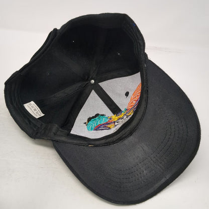 Baseball Cap Black One Size Hat Embroidered Skull Catrina Floral Feather Strap