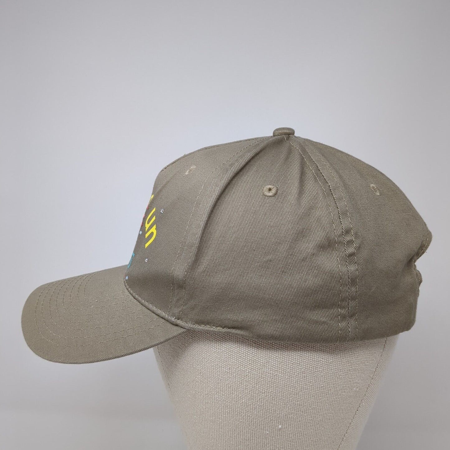 CanCun 2015 Snapback Hat Tan One Size Adjustable Rhinestone 6 Panel Cobra