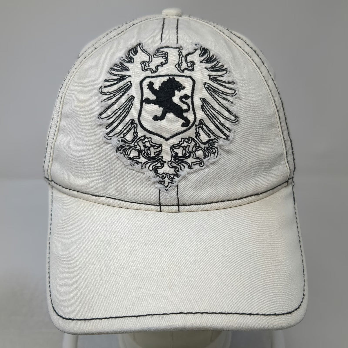 Express Baseball Cap White One Size Heraldic Lion Crest Contrast Stitch Hat