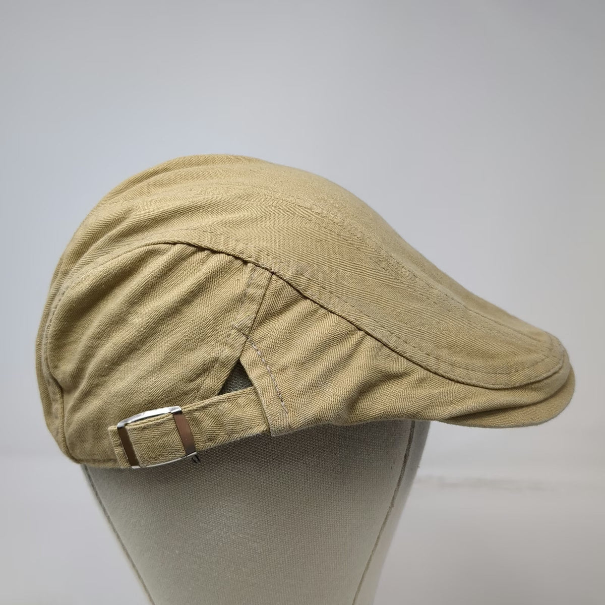 Newsboy Cap Beige One Size Side Buckles Slideback Cotton Panelled Driving Hat