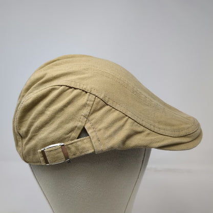 Newsboy Cap Beige One Size Side Buckles Slideback Cotton Panelled Driving Hat