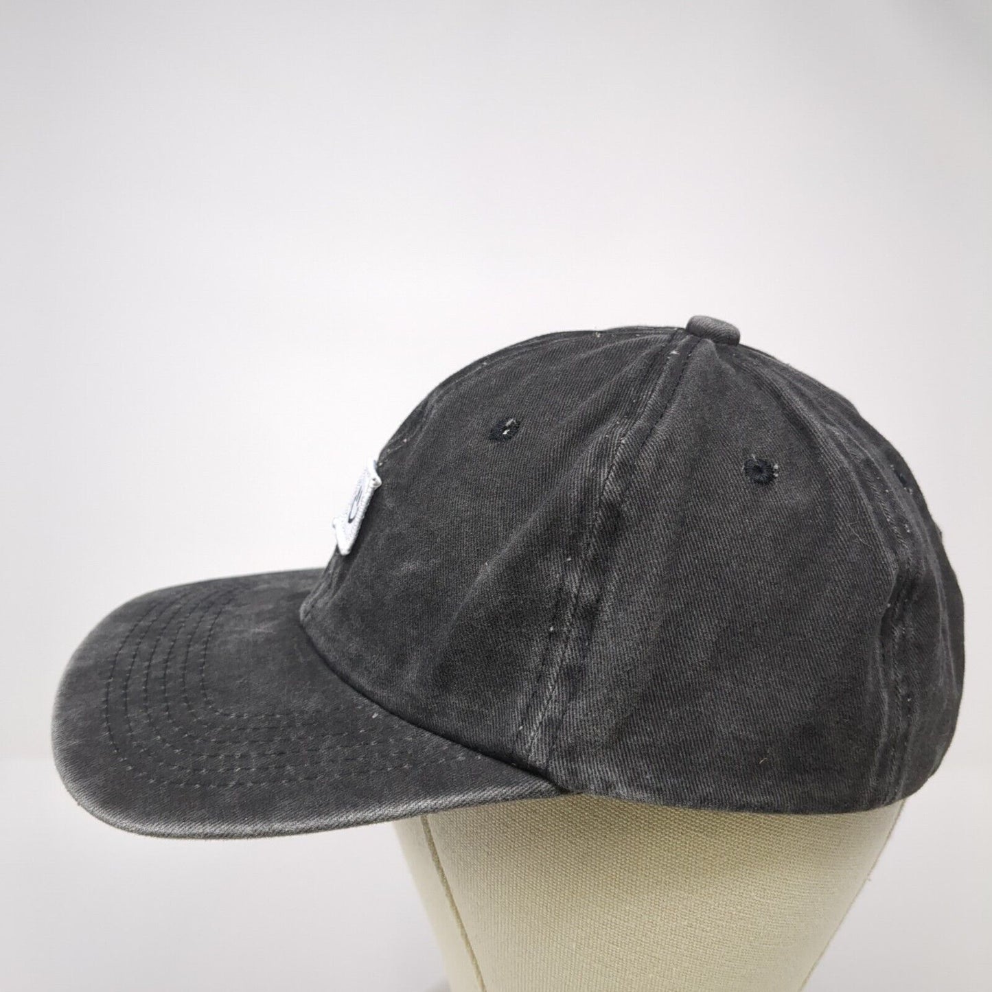 Smiley Face Slideback Hat Black One Size Adjustable Patch Vented Holes 6 Panel