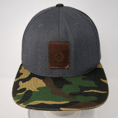 Leather Patch Logo Snapback Hat Multicolor Camo One Size Adjustable