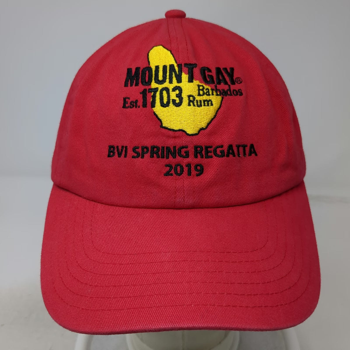 Mount Gay Rum Baseball Cap Red One Size BVI Spring Regatta 2019 Barbados Map Hat
