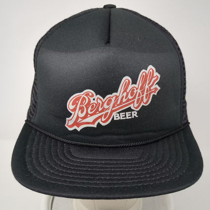 San Sun Berghoff Beer Trucker Hat Black Red Snapback Mesh Cap OSFA Vintage