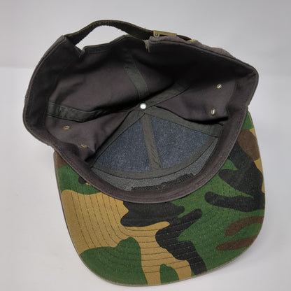 Valentine's Deli Slideback Hat Gray One Size Leather Strap Camo Trim