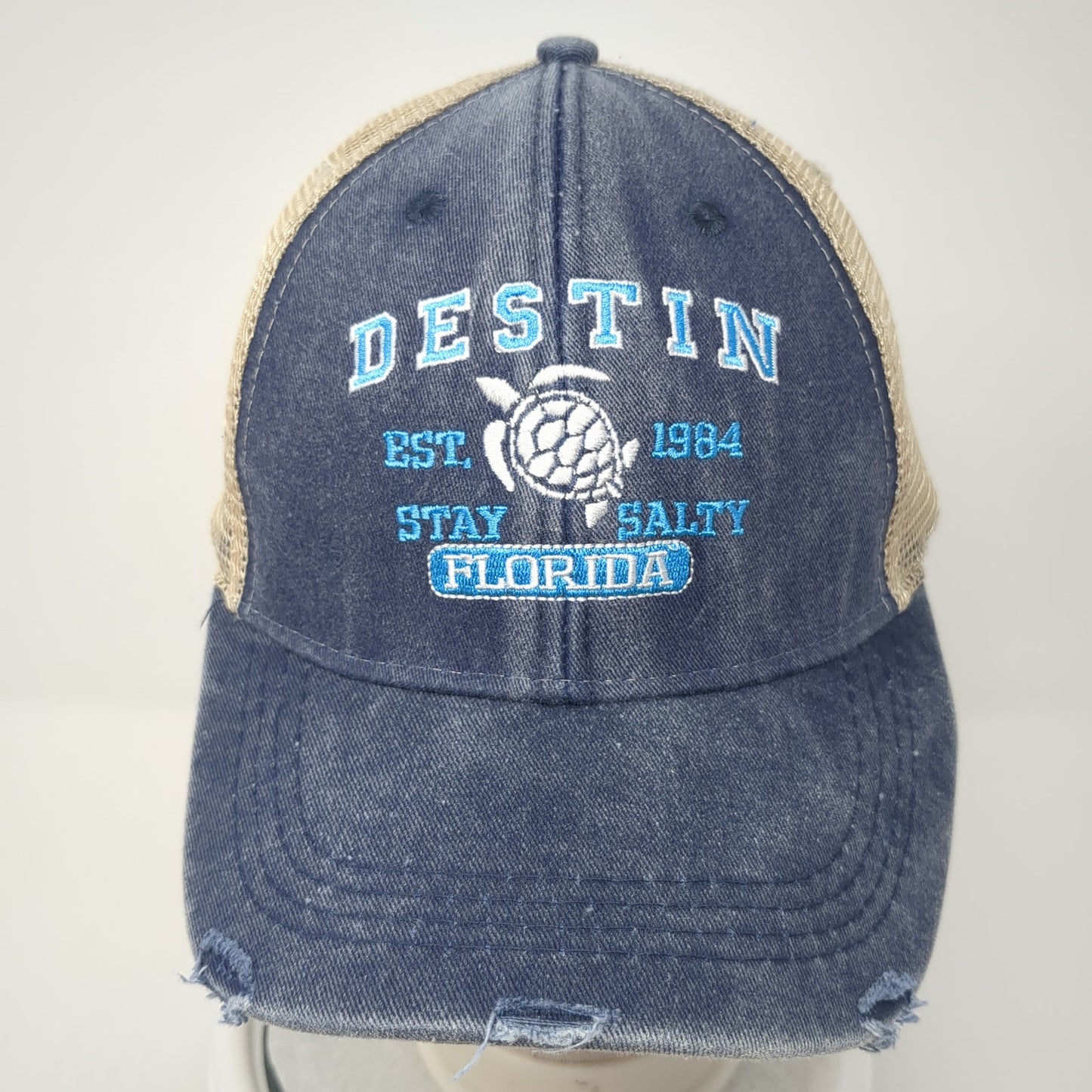 Destin Florida Stay Salty Snapback Trucker Hat Blue One Size Mesh Back