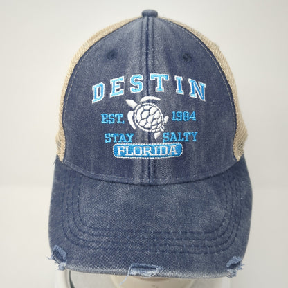 Destin Florida Stay Salty Snapback Trucker Hat Blue One Size Mesh Back