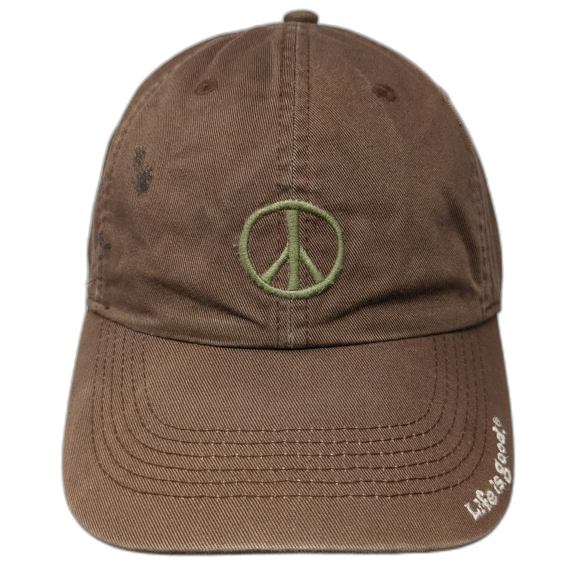 Life is good Baseball Cap Brown One Size Peace Symbol Cotton Slideback Hat