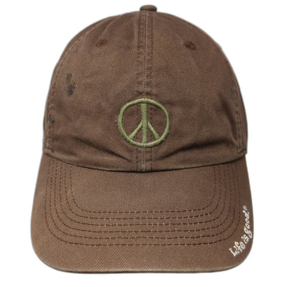 Life is good Baseball Cap Brown One Size Peace Symbol Cotton Slideback Hat