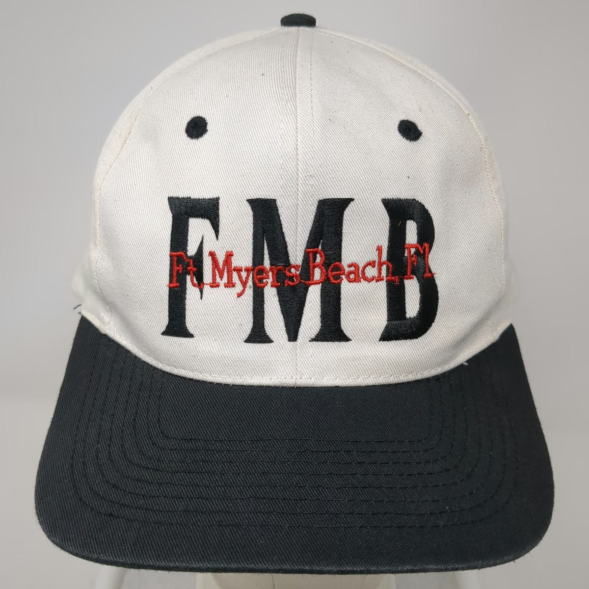 Snapback White Black One Size Green Underbrim Ft Myers Beach FL FMB Logo Hat