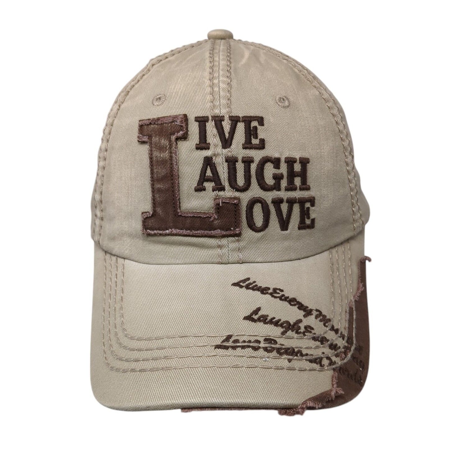 Live Laugh Love Slideback Hat Tan One Size Adjustable Embroidered KB ETHOS