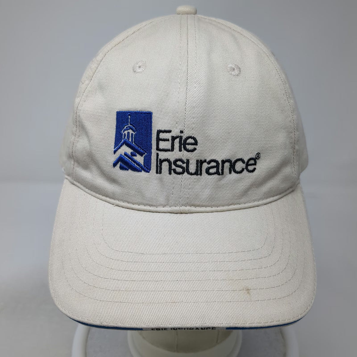 HDS Headwear Erie Insurance Baseball Cap Beige Blue One Size Strapback Logo Hat