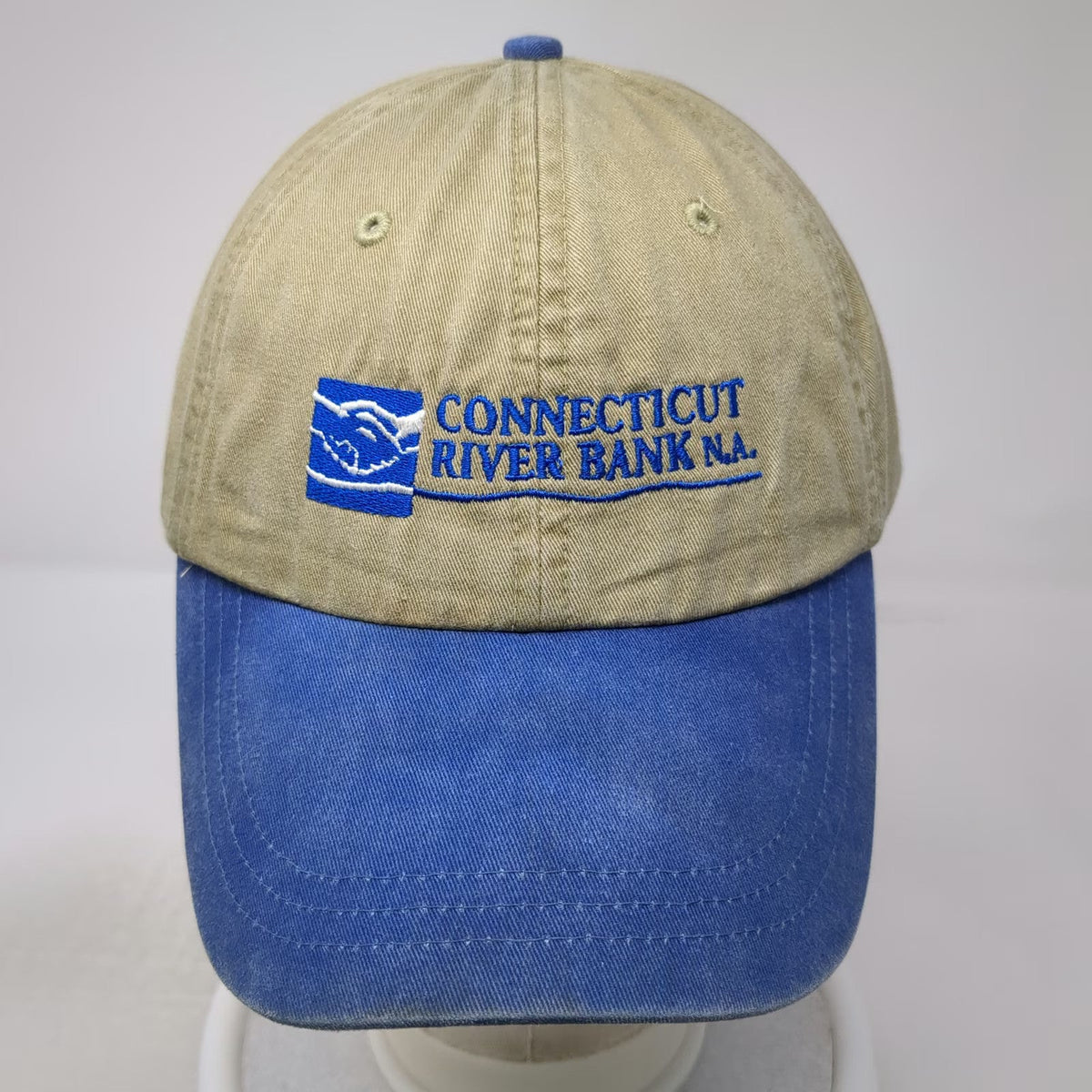 Adams Baseball Cap Beige Blue One Size Leather Slideback Embroidered Logo Hat