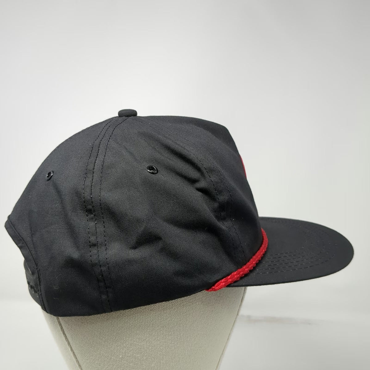 K-Products 5 Panel Black Hat One Size Rope Brim ABI Logo Structured USA Vintage