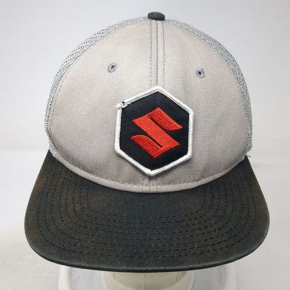 FX Suzuki Patch Gray Trucker Hat One Size Mesh Back Snapback Black Brim Motor