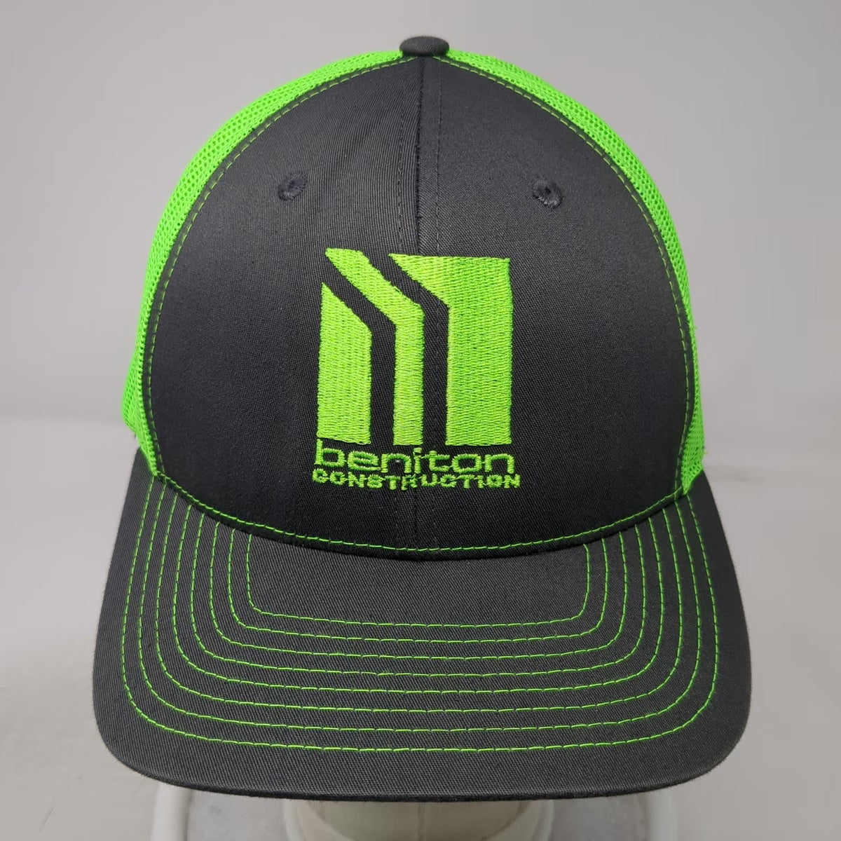 Richardson Trucker Hat Gray Green One Size Snapback Mesh Beniton Construction