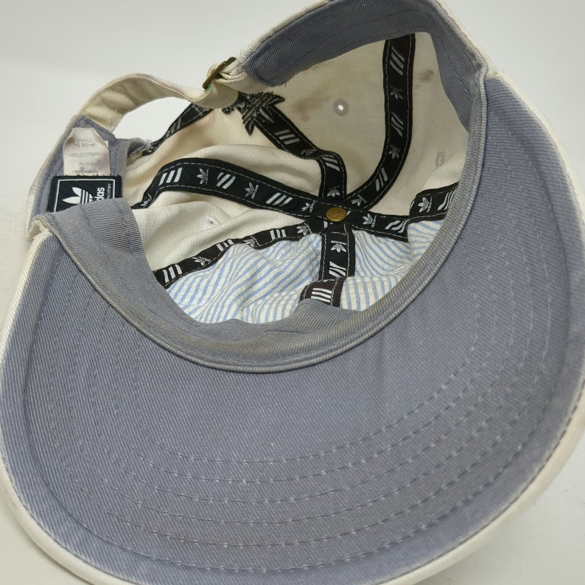 Adidas Baseball Cap White One Size Trefoil Logo Slideback Cotton Embroidered Hat