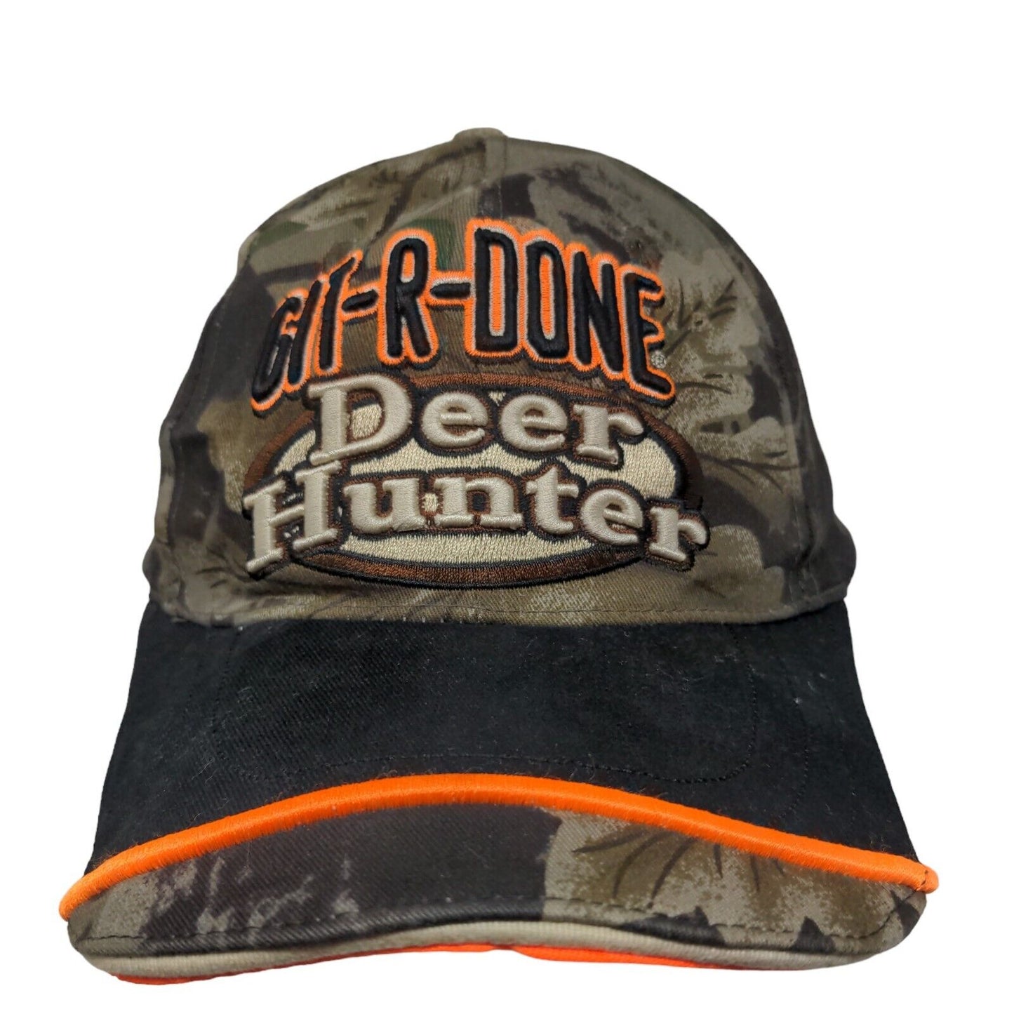 Git-R-Done Deer Hunter Strapback Hat Camouflage One Size Embroidered Rope Cotton