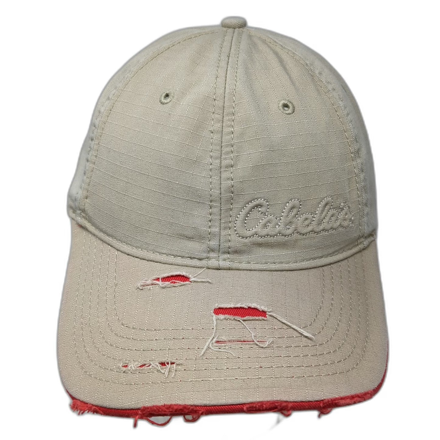 Cabela's Baseball Cap Beige Red S Noble Wear Strapback Hat Outdoor Hunting Logo