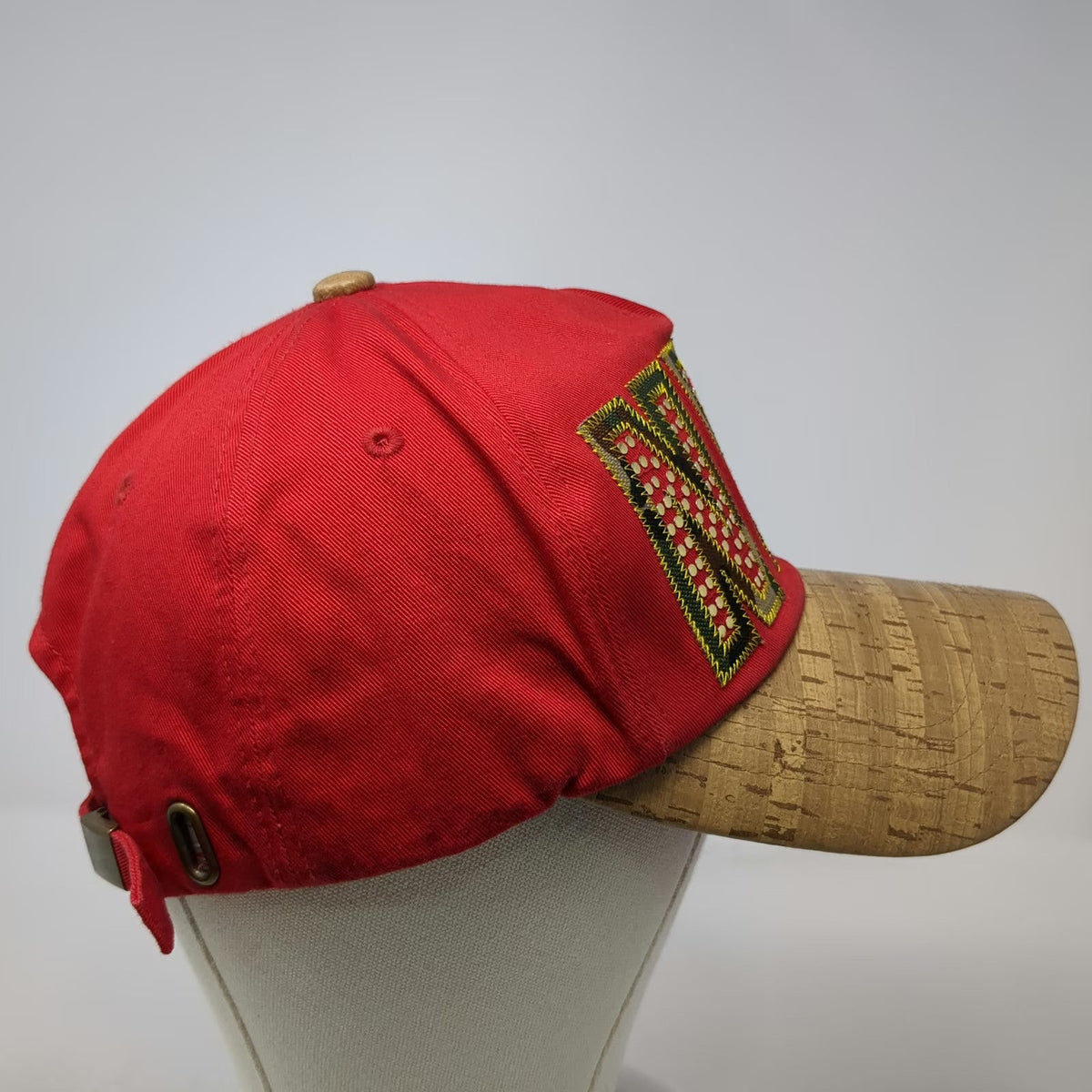 TNC 5 Panel Red Beige One Size NYC Camo Studded Cork Brim Slideback Cotton Hat