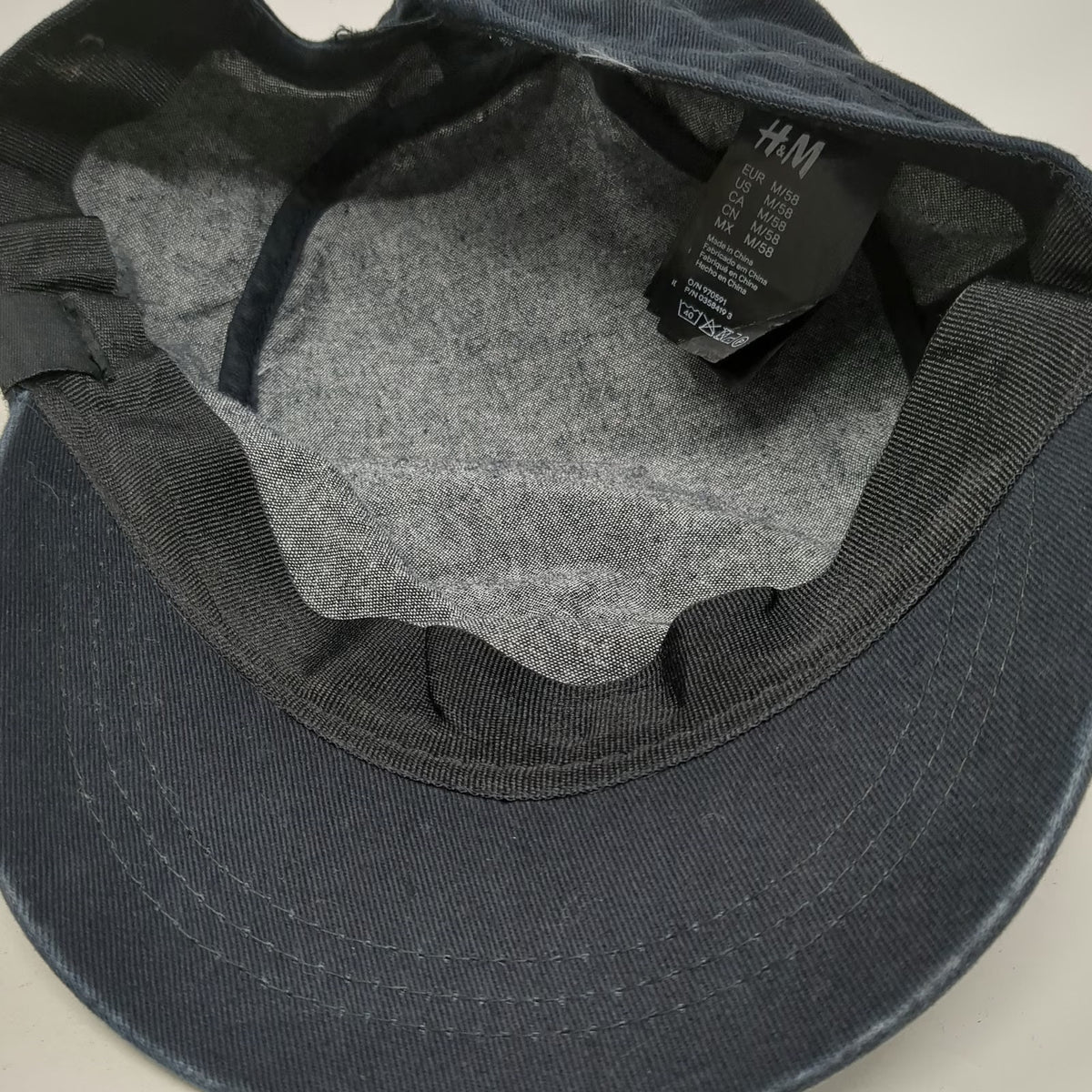 H&M Army Cap Black M Adjustable Cotton Slideback Hat Garment Quality Side Tag