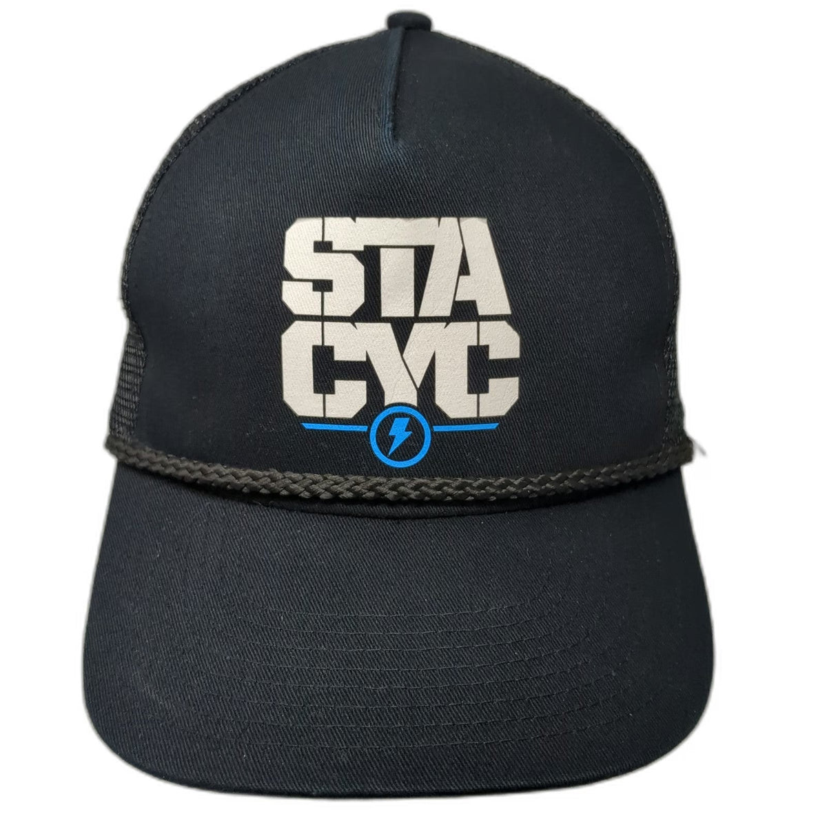 Cobra Trucker Hat Black One Size STACYC Logo Mesh Snapback Rope Brim Electric