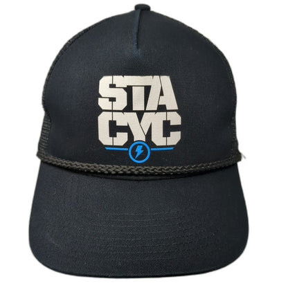 Cobra Trucker Hat Black One Size STACYC Logo Mesh Snapback Rope Brim Electric