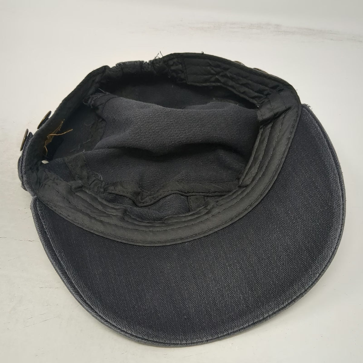 Elastafit Army Cap Black One Size Herringbone Twill Side Buttons Eyelets Hat