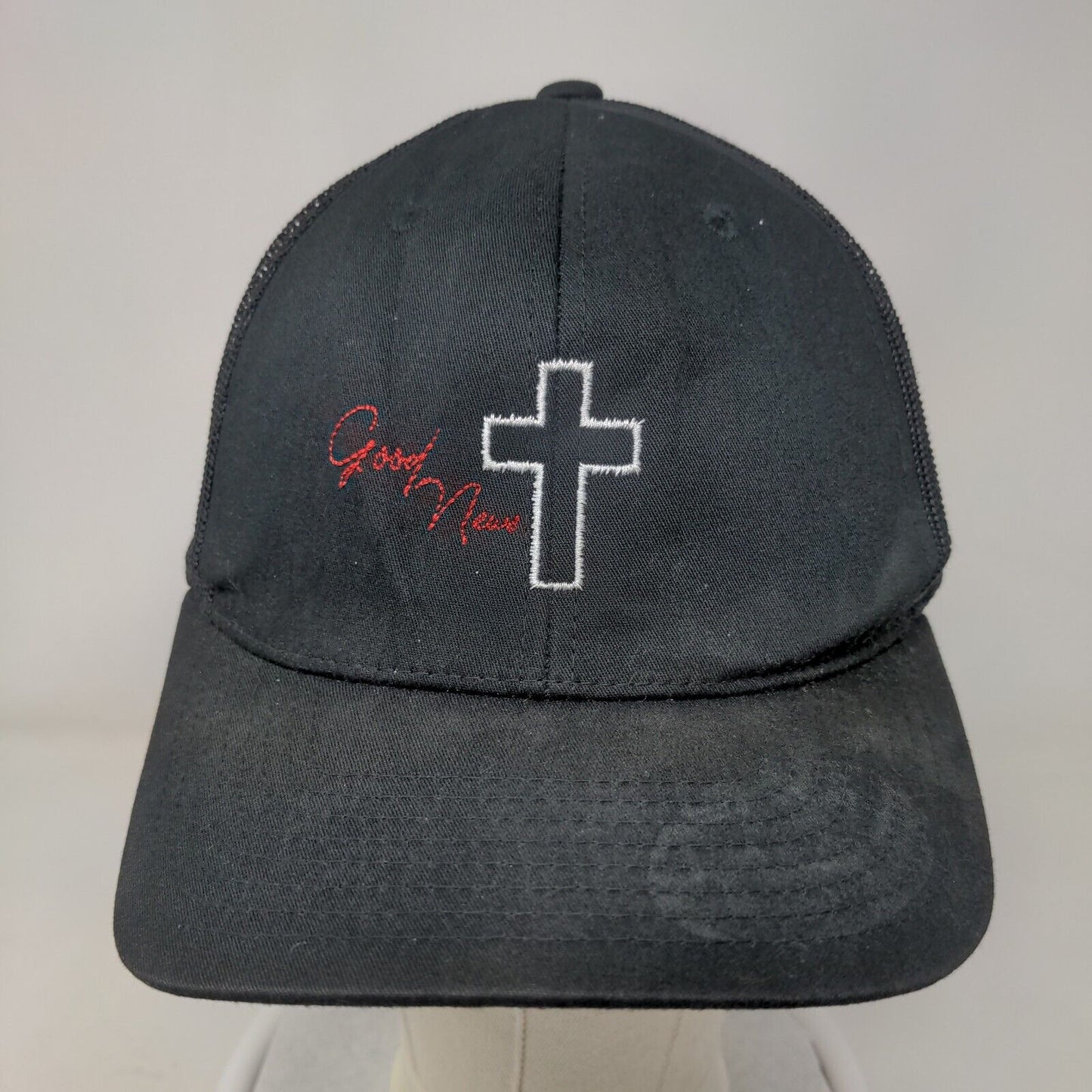 Good News Snapback Trucker Hat Black One Size Adjustable Mesh Back Yupoong