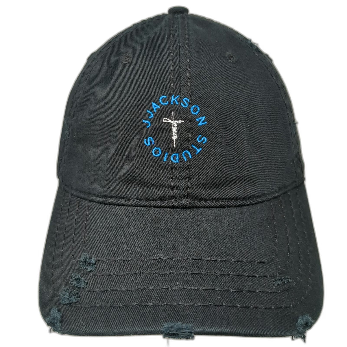 Otto Baseball Cap Black One Size Distressed Jackson Studios Cotton Strapback Hat
