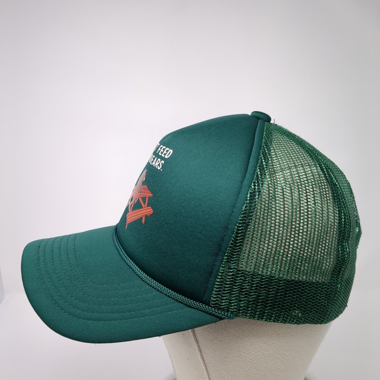 Don't Feed The Bears Snapback Rope Trucker Hat Green One Size Mesh Back