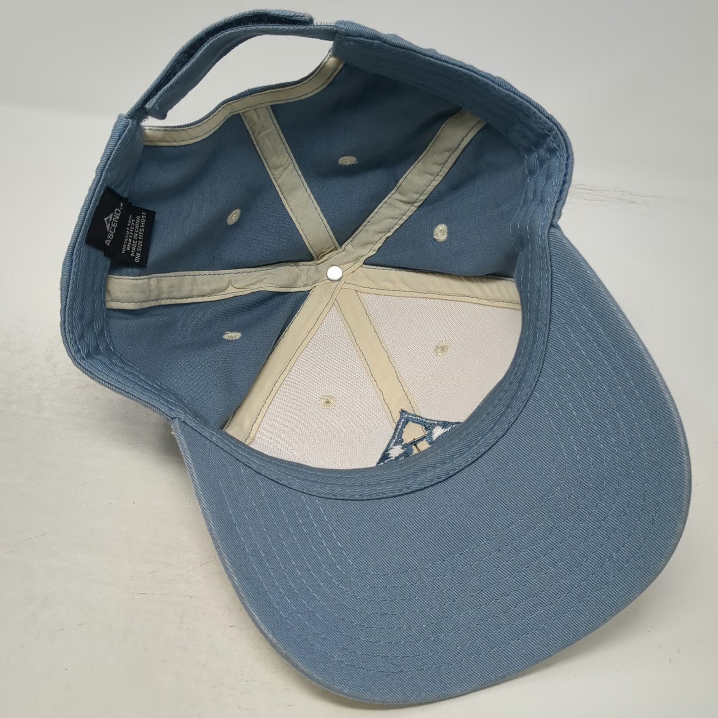 Ascend Baseball Cap Hat Blue Beige One Size Embroidered Logo Strapback Cotton