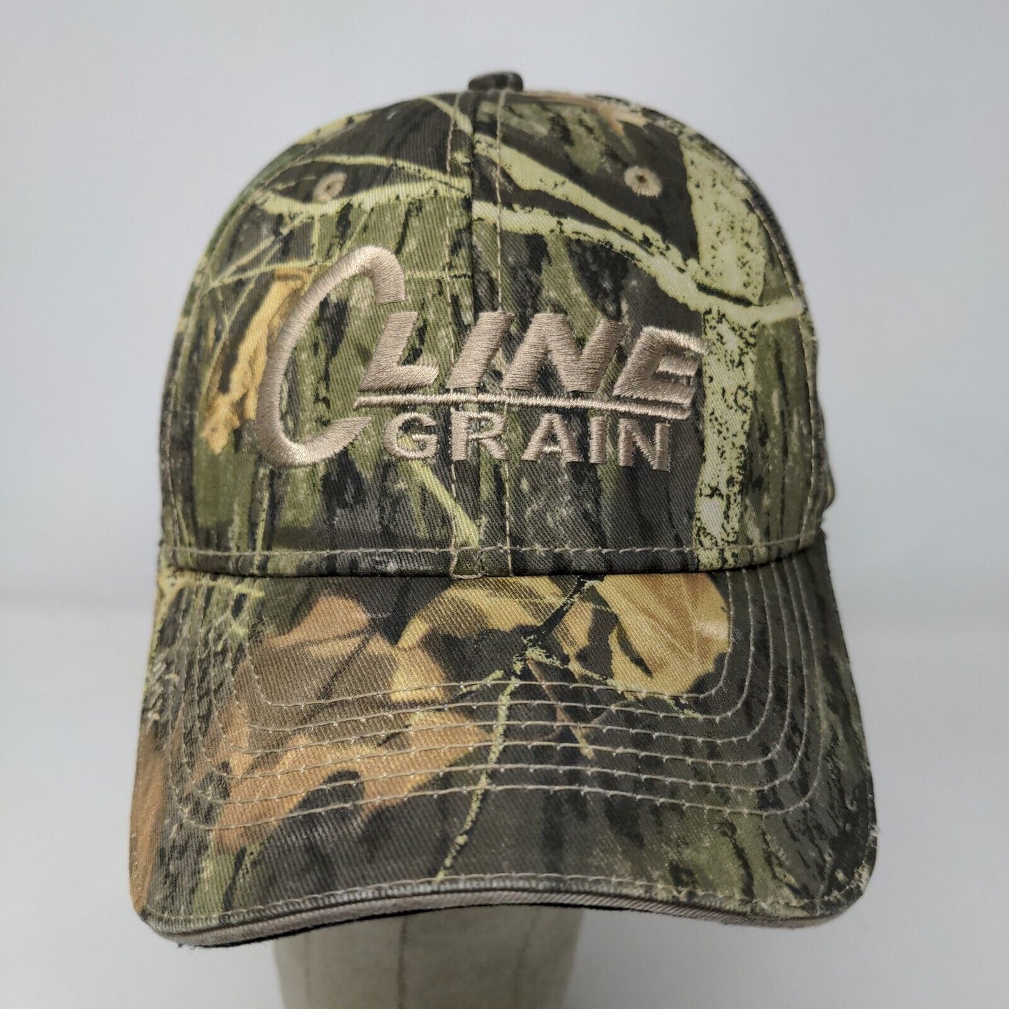 Cline Grain Men's Strapback Hat Green Camo Adjustable Embroidered Logo