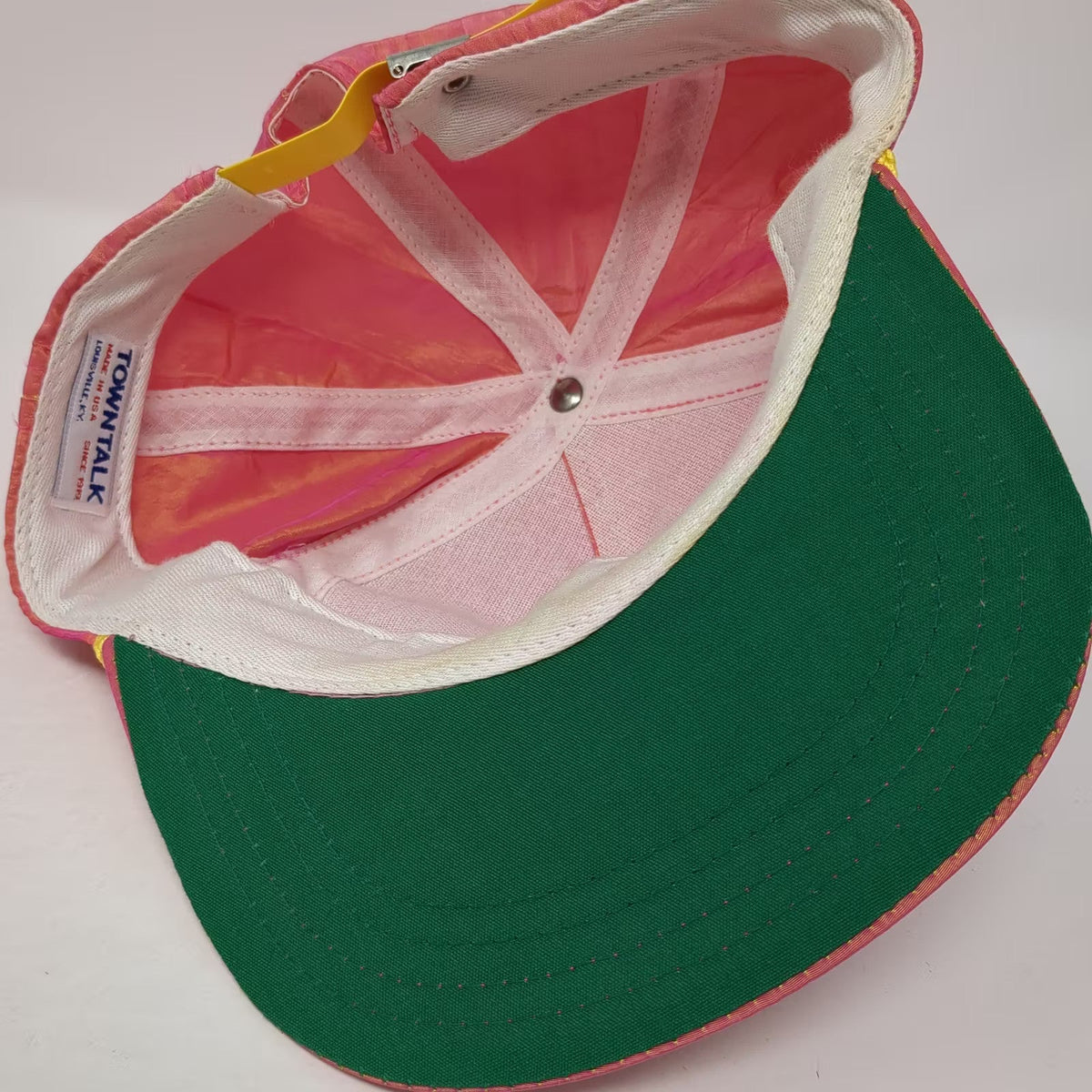 Town Talk Poplar Creek Country Club Golf Hat Pink Yellow OS Rope Brim USA Made