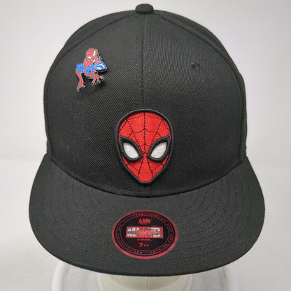 Marvel Spider-Man Black 7 3/8 Snapback Hat Side Patch Enamel Pin Fitted Lids