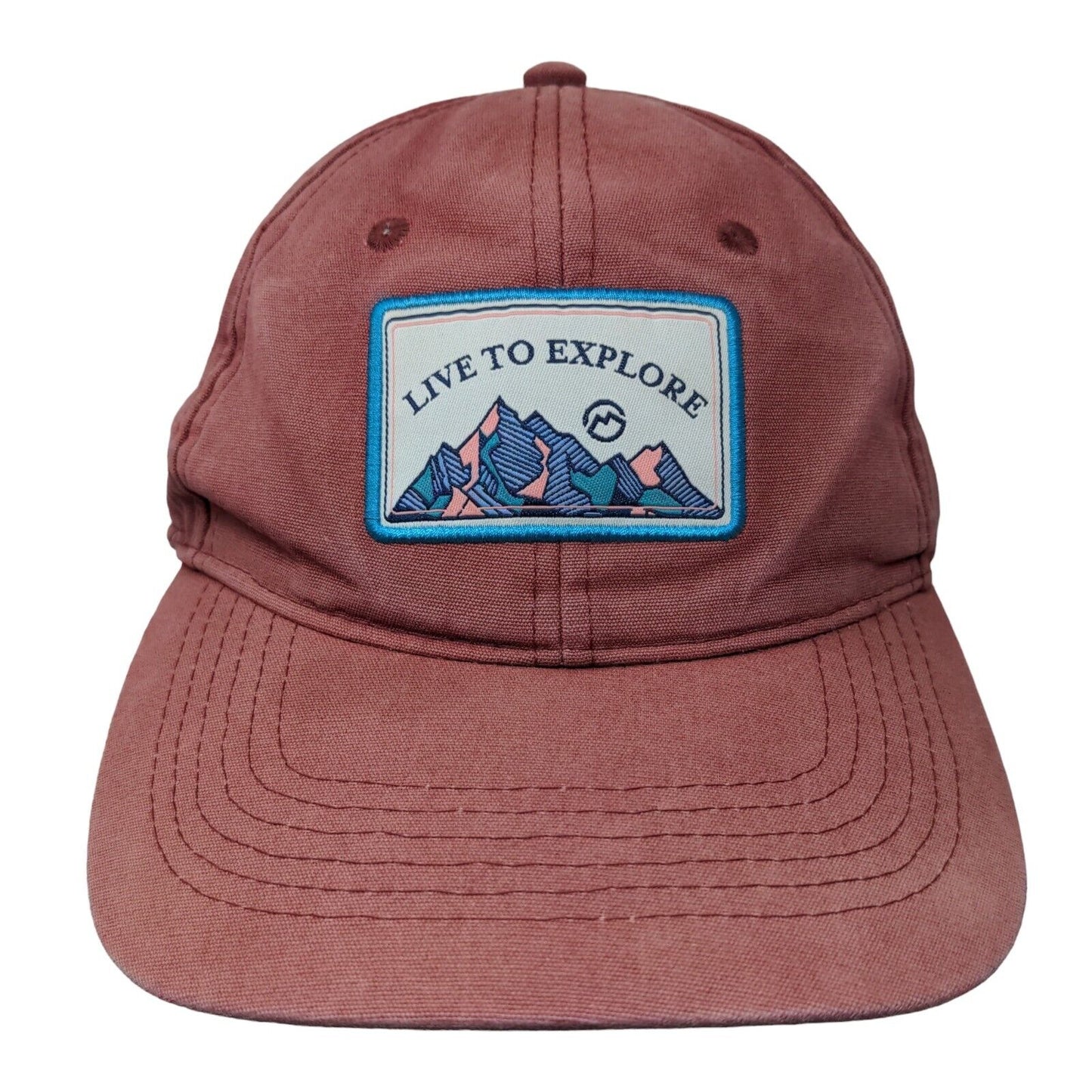 Live To Explore Strapback Hat Red One Size Adjustable Embroidered Vented Holes