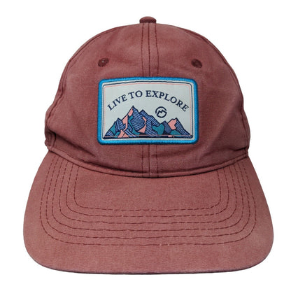 Live To Explore Strapback Hat Red One Size Adjustable Embroidered Vented Holes