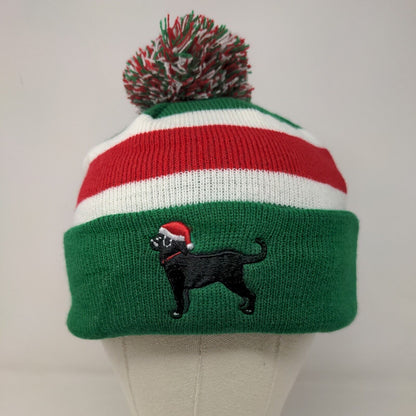 '47 Brand Men's Knit Beanie Hat Green White Striped Embroidered Black Cat Logo