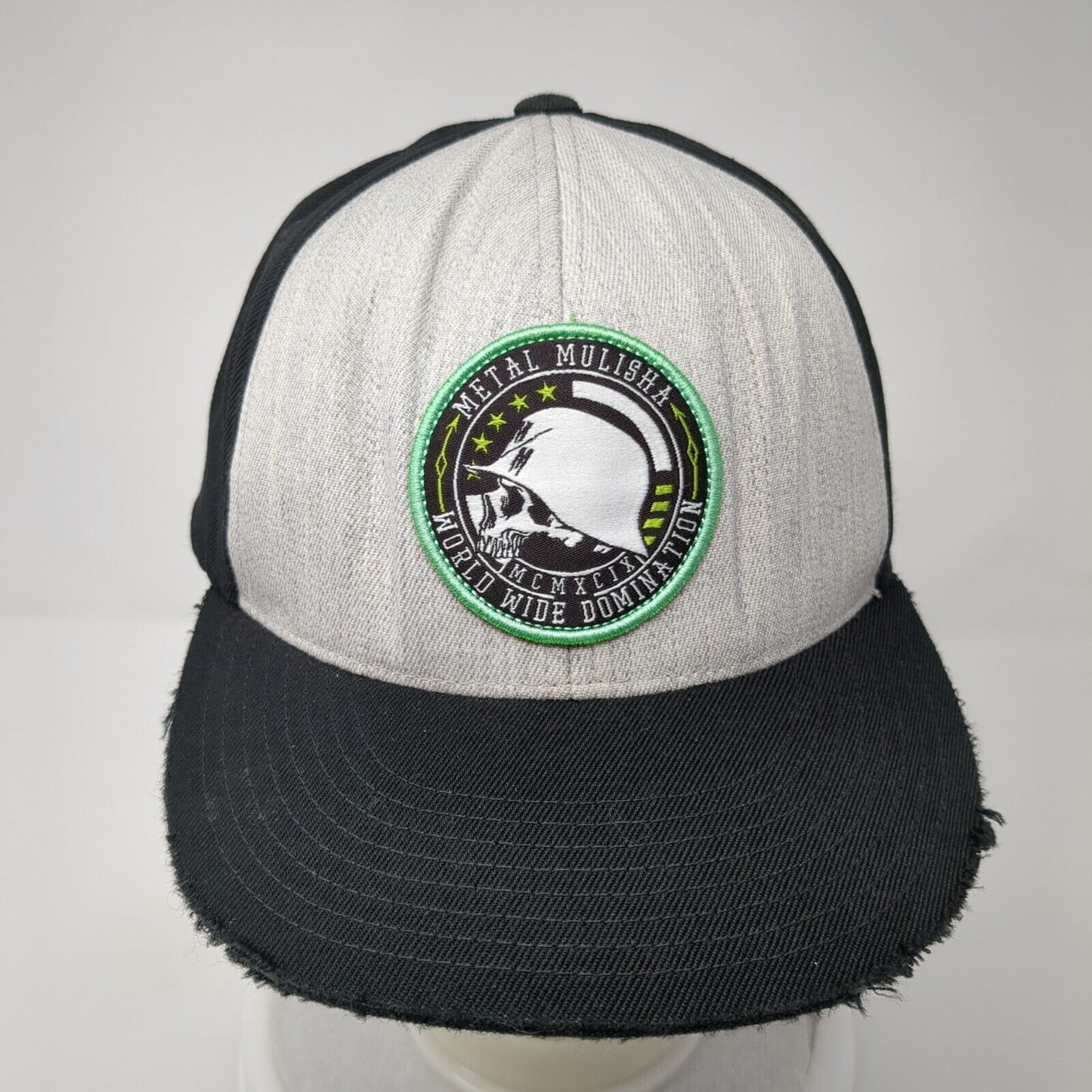 Metal Mulisha World Wide Domination Fitted Hat Black L/XL Distressed Flexfit
