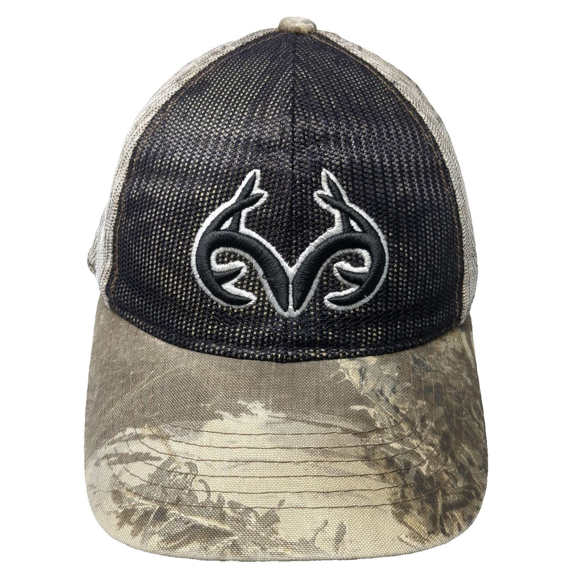 Realtree Baseball Cap One Size Brown Black Camo Mesh Strapback Antler Logo Hat