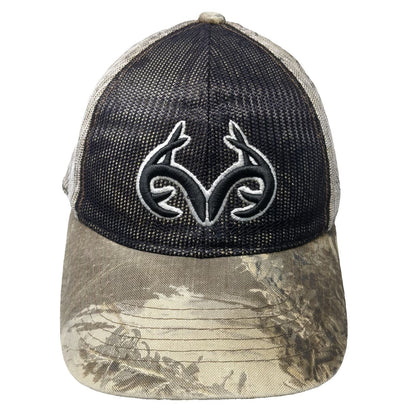 Realtree Baseball Cap One Size Brown Black Camo Mesh Strapback Antler Logo Hat
