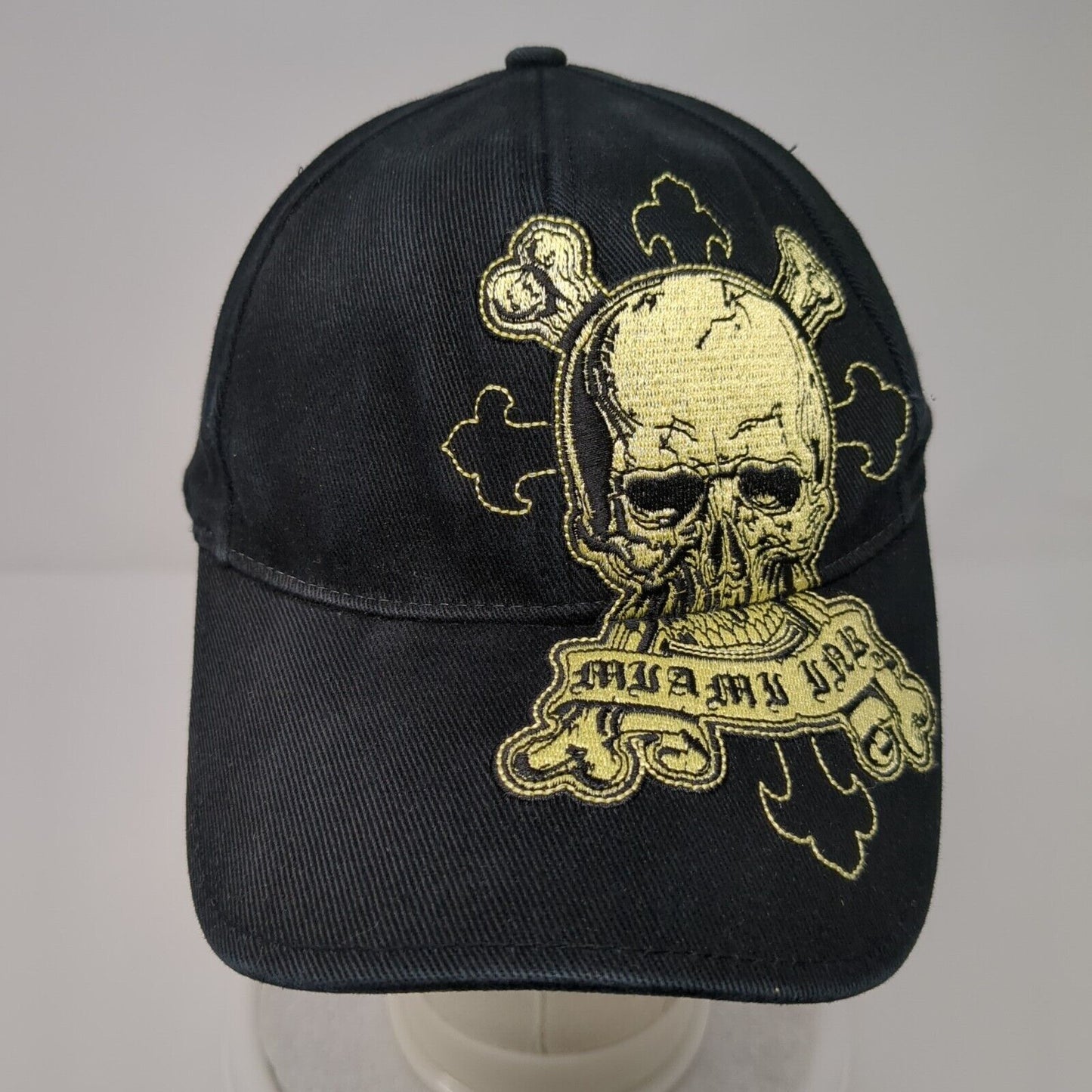 Miami Ink Skull Fitted Hat Black OSFM Embroidered Vent Holes Anoma