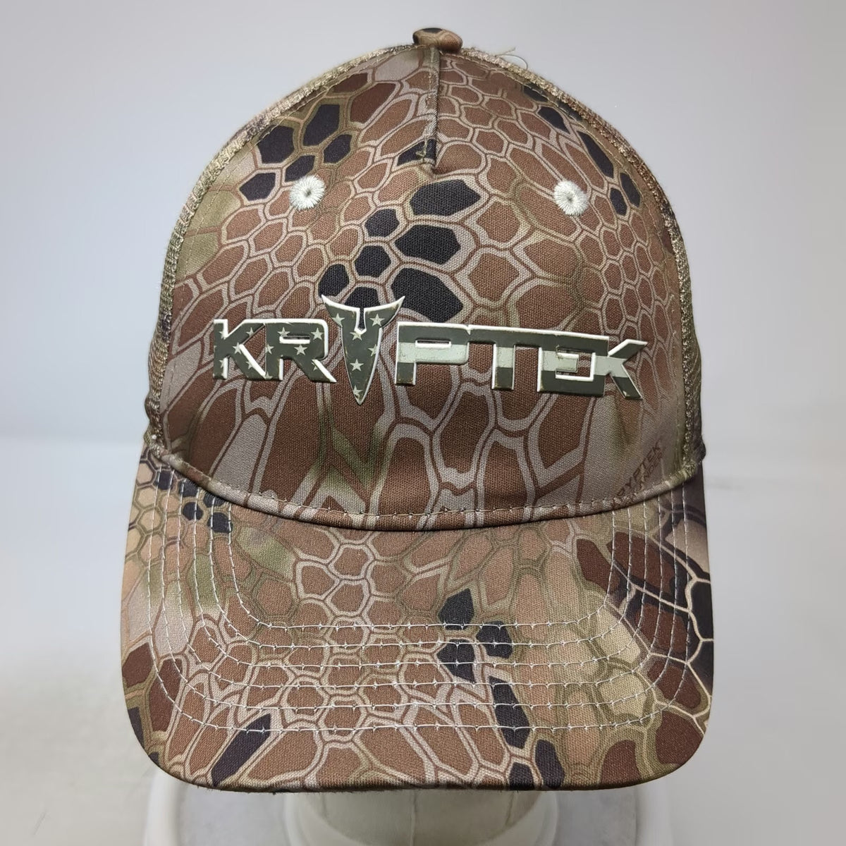 Kryptek Trucker Hat Brown Beige One Size Mesh Back Camo USA Flag Snapback
