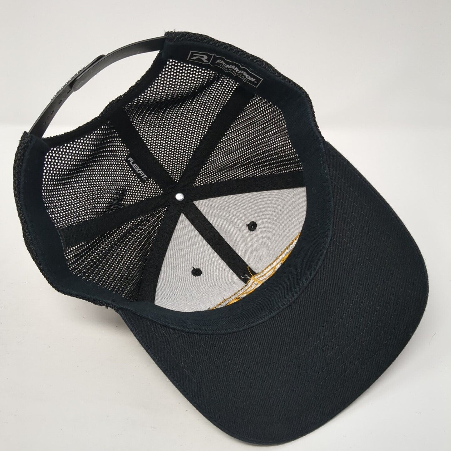 Richardson Mesh Back Trucker Hat Black One Size Flexfit Embroidered Logo