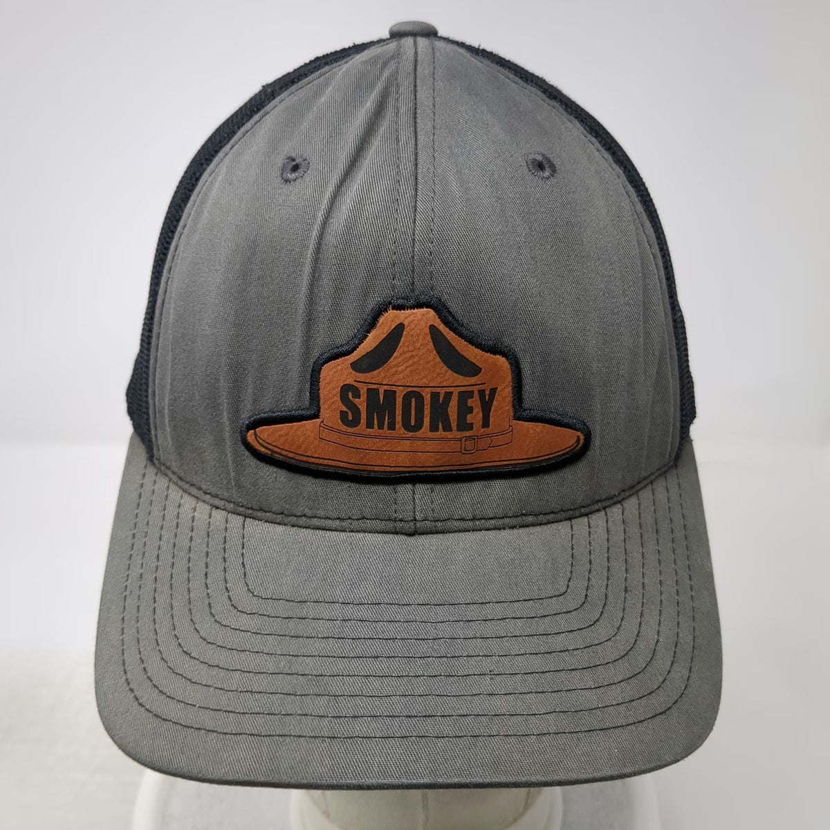 Richardson Trucker Hat Gray One Size Smokey Bear Only You Leather Patch Snapback