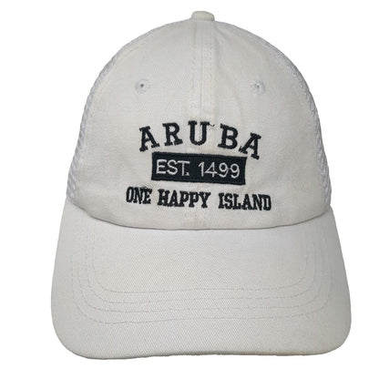 Aruba One Happy Island Est 1499 White Trucker Hat One Size Mesh Snapback Cap