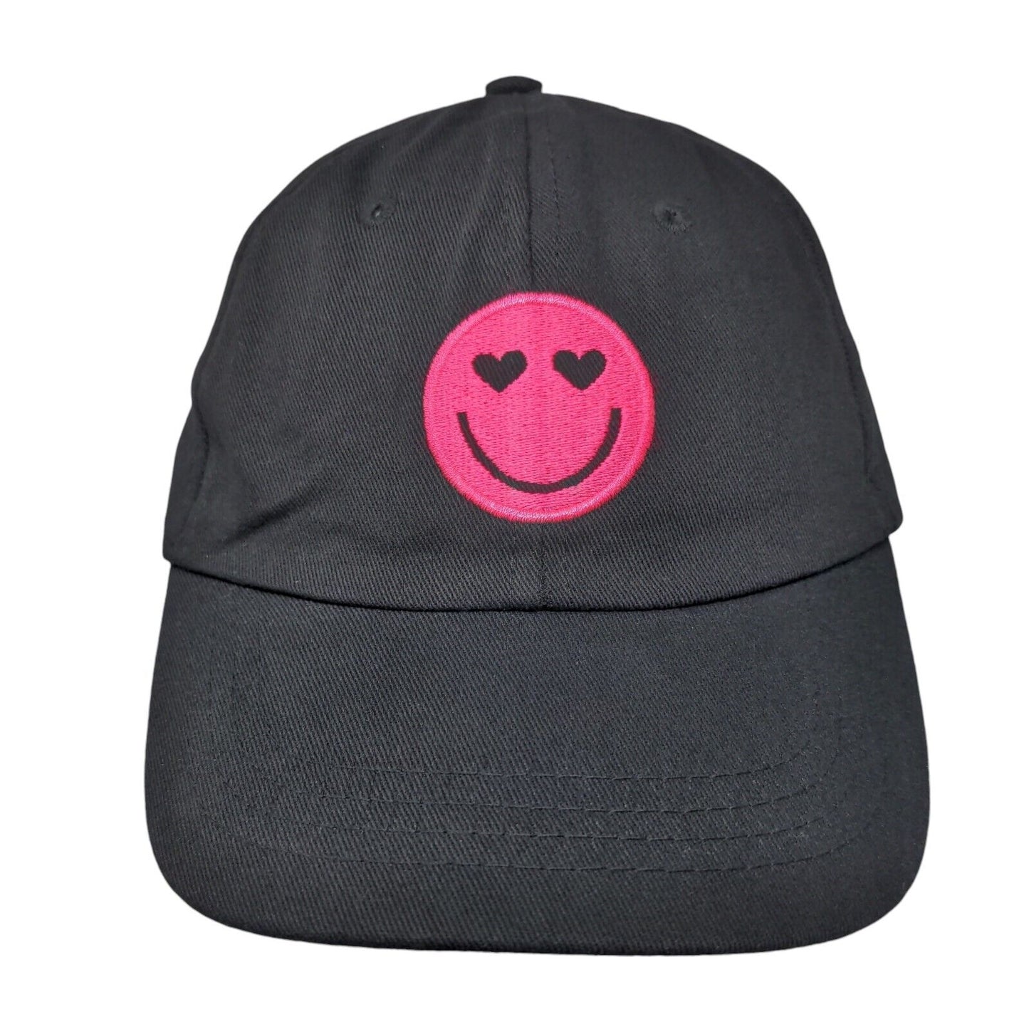 Smiley Adult Baseball Cap Black One Size Adjustable Embroidered Peace Love Vibes