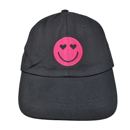 Smiley Adult Baseball Cap Black One Size Adjustable Embroidered Peace Love Vibes